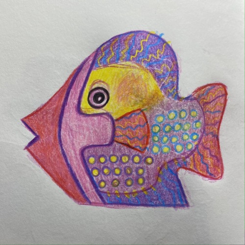 Brightly Colored Fish Colored Pencil Sketch From My Sketchbook. Based On A Little Wooden Sculpture I