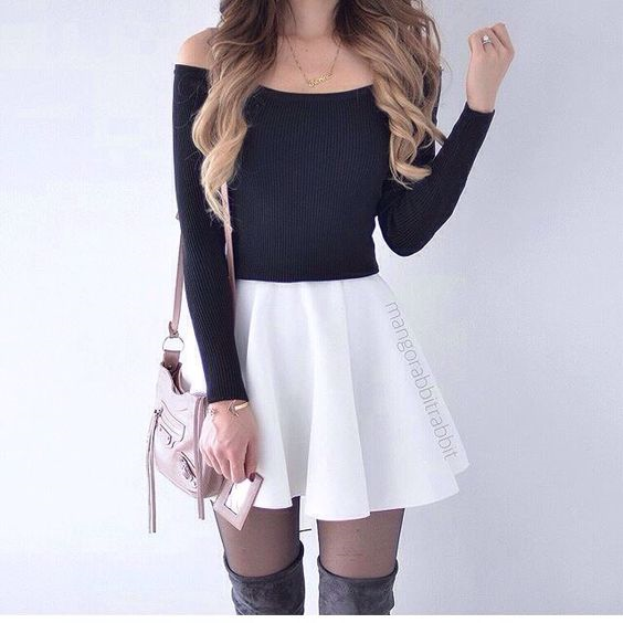 Pleated Mini Skirts — Really cute outfit with skater skirt, off the...