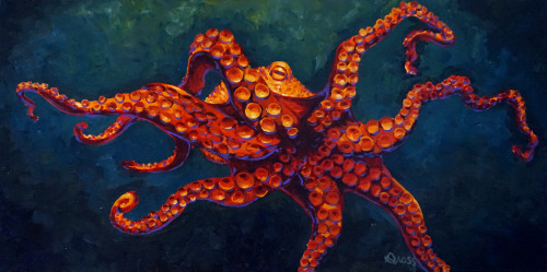 Octopus by Brett Gross. Oil paint on canvas. 36″x18″.
