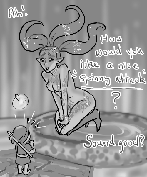 gonnadestroysomething:  My best friend mentioned still being really freaked out by the Great Fairy fountain scene that scared them as a kid; So I made this in the hopes that the Great Fairy would seem a little less scary. 