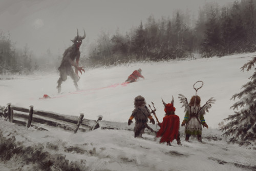 Santa vs. Krampus. Arte de Jakub Rozalski.