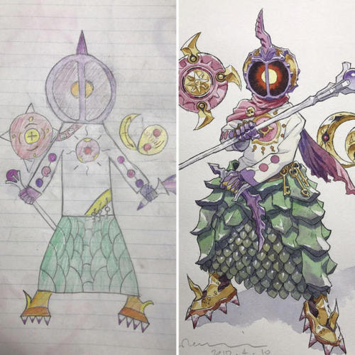 sindri42: doctor-seamonster:  pr1nceshawn:   Turning Your Kid’s Drawings Into Badass Characters by Thomas Romain.   I really want to fight that three headed skeleton demon thing.  I want to watch an entire anime about that cool hoverboard girl at the