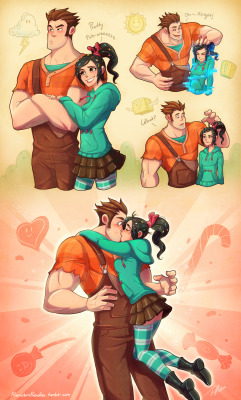 curiouslittleone2616:  randomroodles:Ralph x Vanellope  This fanart was due over a year ago. Come on guys, tell me I’m not the only one who loves them together &gt;.&lt;   Yes!!!