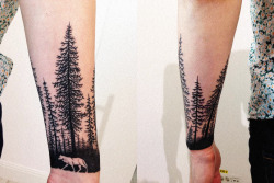 1337tattoos:  My wolf in the woods.  submitted by http://zinodaur.tumblr.com