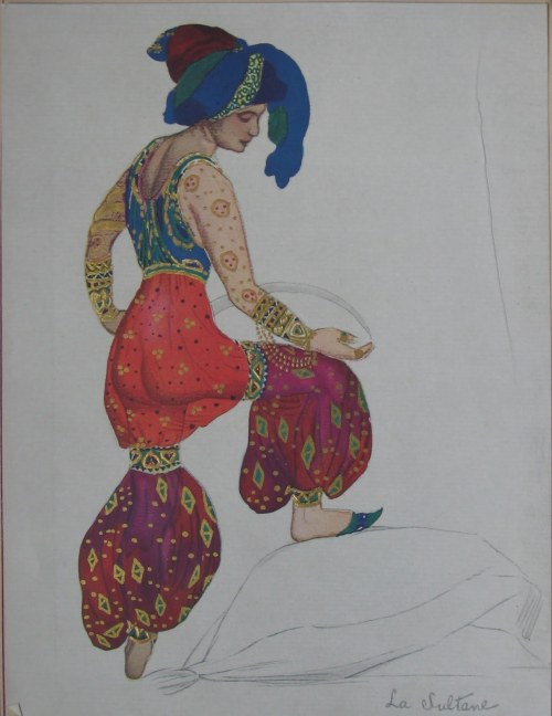 Leon Bakst, costume sketche for Ida Rubinstein, La sultane in Shérérazade, 1912