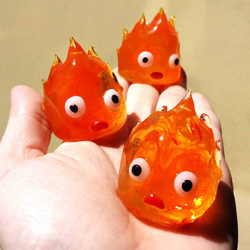 All the Calcifer things I’ve made so far. Candle holder, ring and figurines. Made of epoxy res