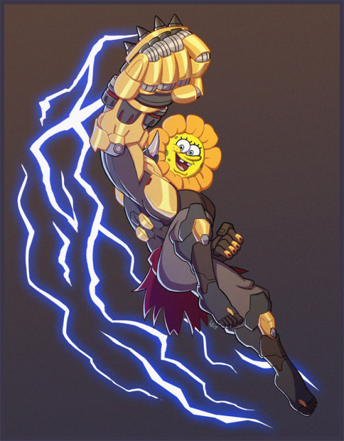 My Spongebob obsessed friend paid me to draw doomfist with a flower spongebob head. No, this is not 