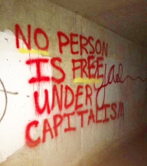“No person is free under capitalism” Seen in La Crosse, Wisconsin