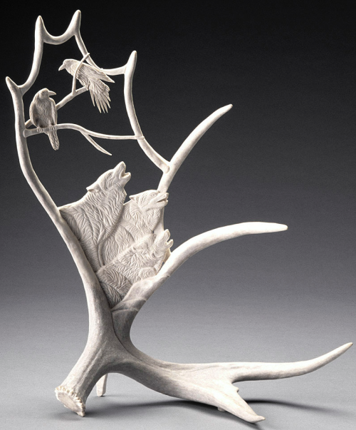 archiemcphee:  Canadian artist Shane Wilson transforms massive moose antlers into magnificent works of sculpture inspired by his natural surroundings in northern Ontario. Using ethically sourced antlers, horns, and skulls from native animals, Wilson pains