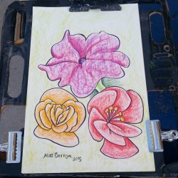 Drawing the flowers  at Dairy Delight! This