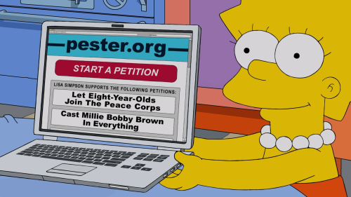 Cast Millie Bobby Brown In Everything pester.org petition by Lisa Simpson from The Simpsons s32e13 &