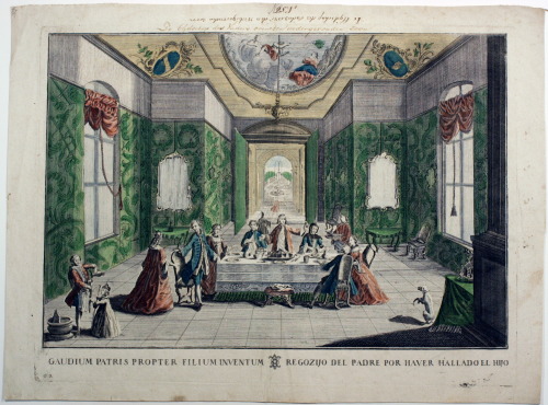 Interior of a palace with elegant figures after a series of published by Georg Balthasar Probst, c. 