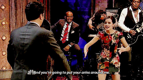 dangerous-muse:  lightspeedsound:  the only reason this did not end in a horrifying accident is because it is Jimmy Fallon and Emma Watson.  This is so cute. 