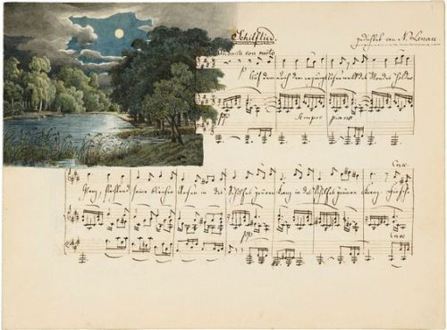 suicidalpianist: Felix Mendelssohn - Manuscript of the song Schilflied, 1842, illustrated in wa