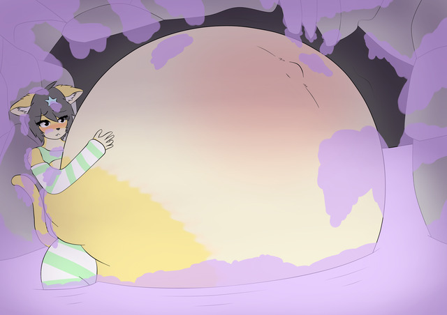 Full image from my banner thingy~Cat stuck in a slime cave and sitting in a pool of slime making him bloat. #inflation#belly inflation#belly expansion#expansion#slime#furry#belly#catsikune#swelling