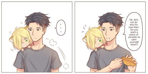 awen-ng: Someone asked what would Otabek do when Yurio cat needs to be cleaned…I tried !Previous Comics:First Encounter With A ButterflyI Found A Grumpy Cat