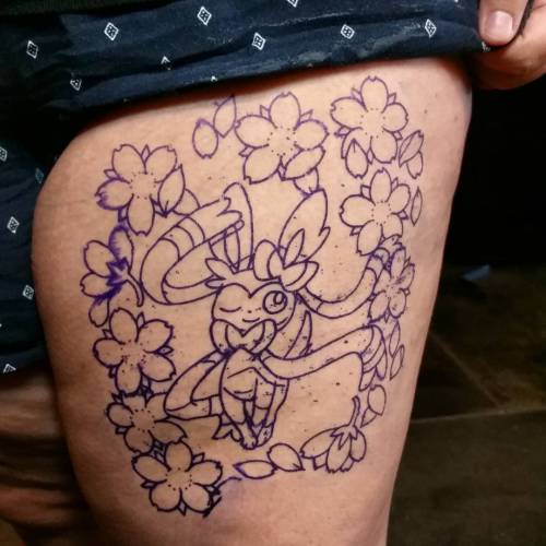 Pokémon Sylveon for the tattoo of the day… #TopRockerTattoo #pokemon #sylveon #cherryblossoms