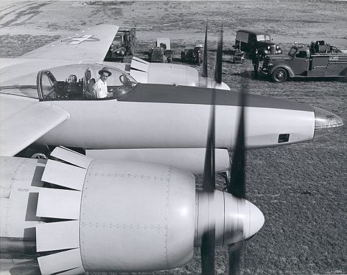 aviationblogs:Howard Hughes in the cockpit of the first prototype XF-11, at Culver City, California,