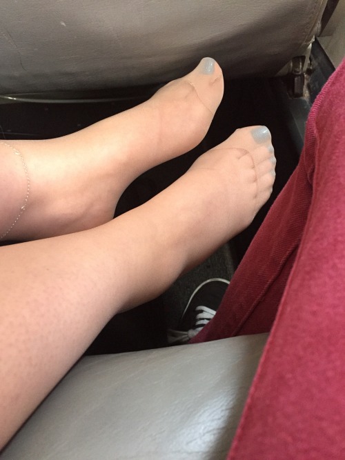 wifesphfeet: Sexy wife Val’s Tired feet on an airplane on my lap ready to be massaged. The best pla