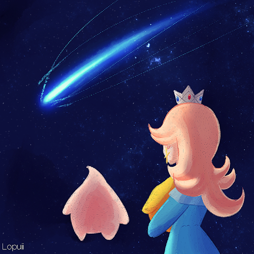 lopuiiart:  Rosalina: Where are you going?Lucas: I’m going home… I want to visit my motherRosalina: …… Very well… Luma shall accompany you… “May the stars shine down on you… one dear child” —RosalinaEDIT: I forgot to include the small