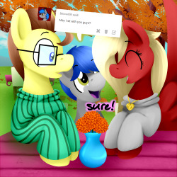 asklovelylaughter:  Featuring bbonet98, bleedshark (mod pone Mocha Coffee), regal-masquerade, and askmerriweather in Summer Song Cafe!  &lt;3 So cute!
