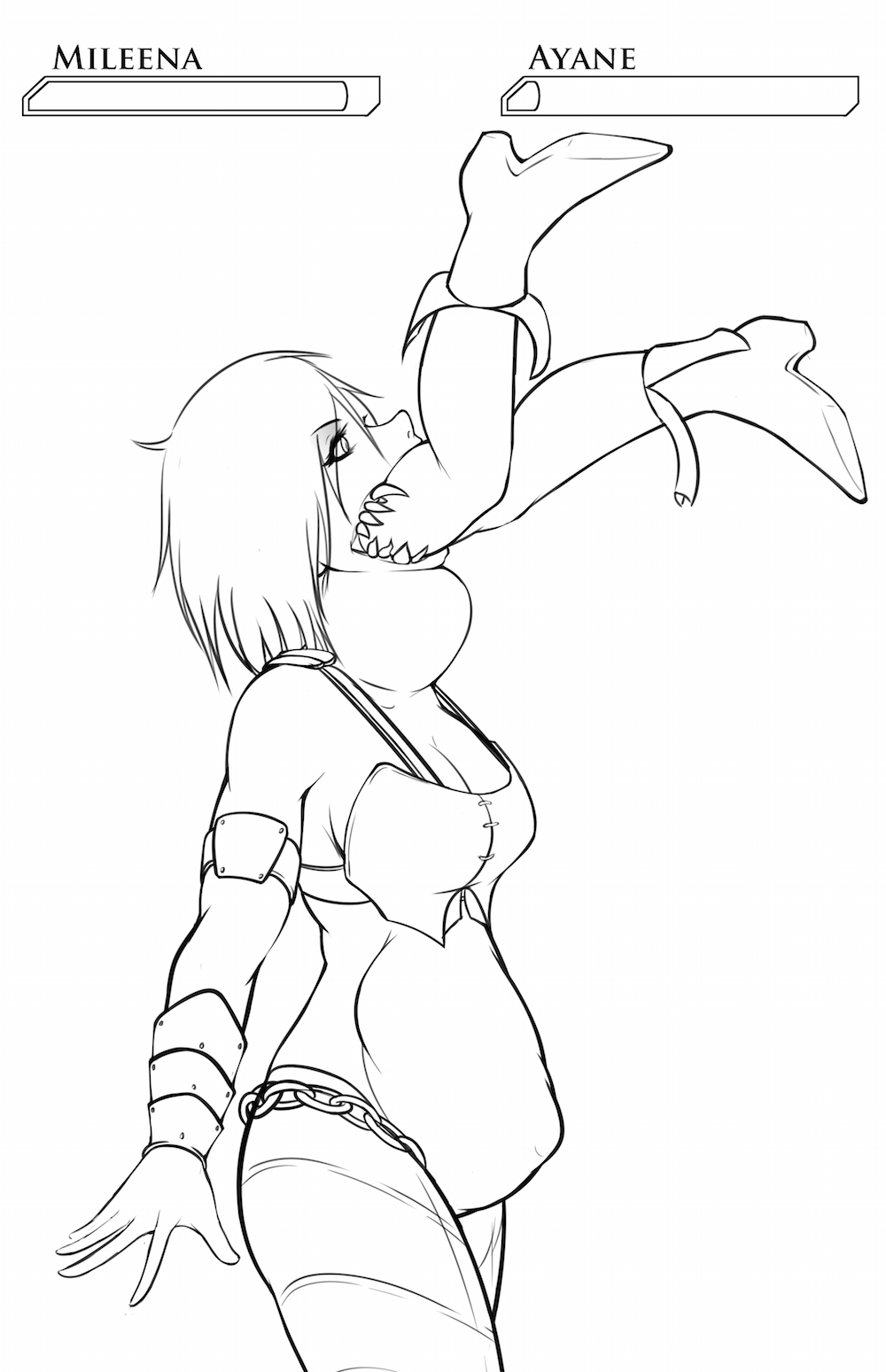 Patreon Sketch 6/6Finish Her! Mileena making a quick snack out of Ayane from Dead
