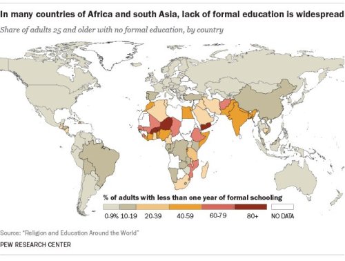 interesting-maps: About one-fifth of adults globally have no formal schooling.