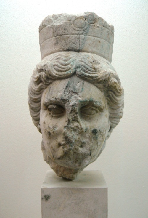 Marble head of a goddess, perhaps a syncretism of Cybele and Tyche (Fortune).  Artist unknown; 2nd o