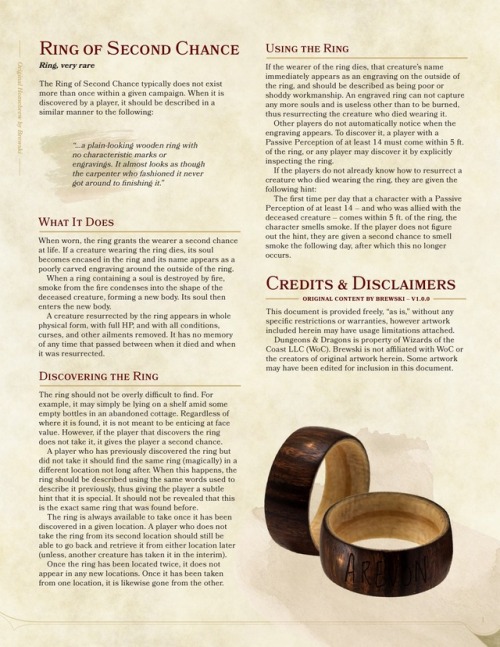 brewskis-dnd-homebrewery:Magic Item: Ring of Second ChanceAnother fun solution to the problem of a d