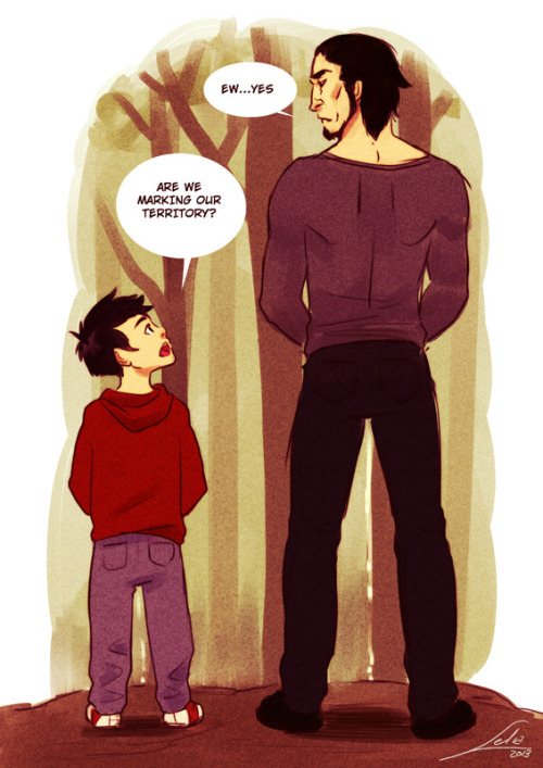 Yep, Another Papa Hale Picture. Now With Derek Asking Uncomfortable Questions While They Pee In The Woods.