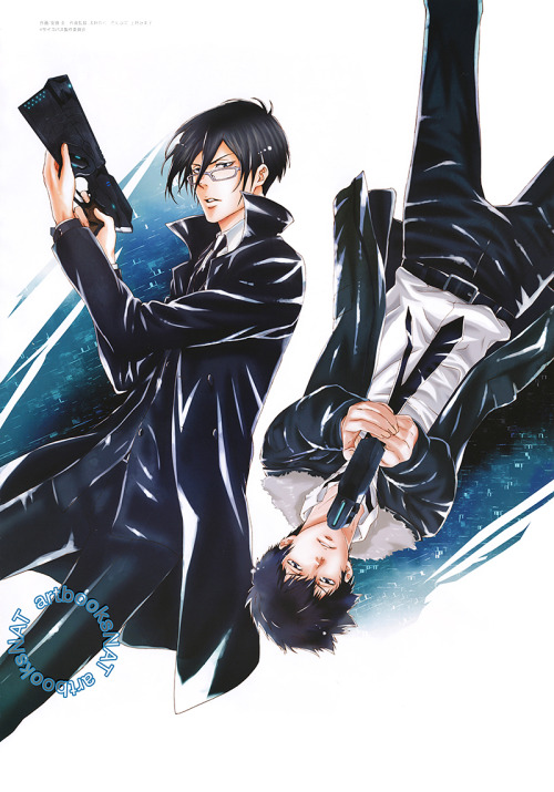 artbooksnat:Psycho-Pass (サイコパス )Promotional art for Psycho Pass, both illustrated by animation direc