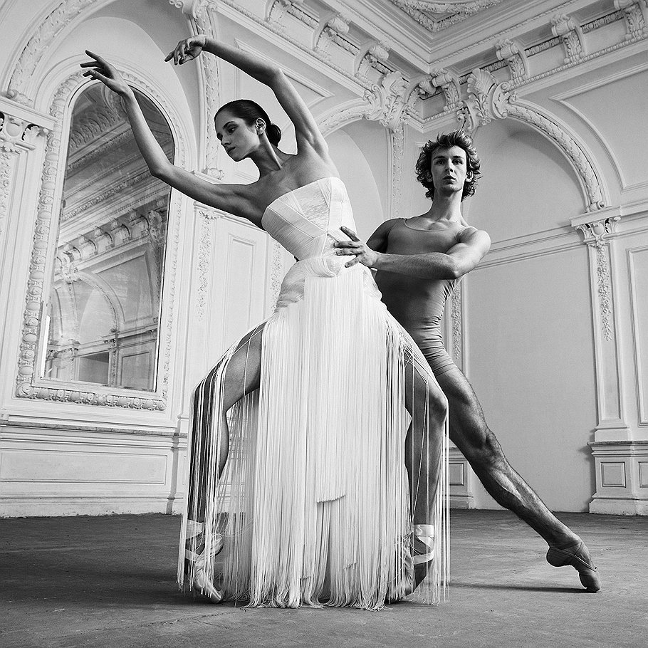 fashionnasty:   PAS DE DEUX  Maria Semenyachenko (in Versace) and Semyon Chudin photographed