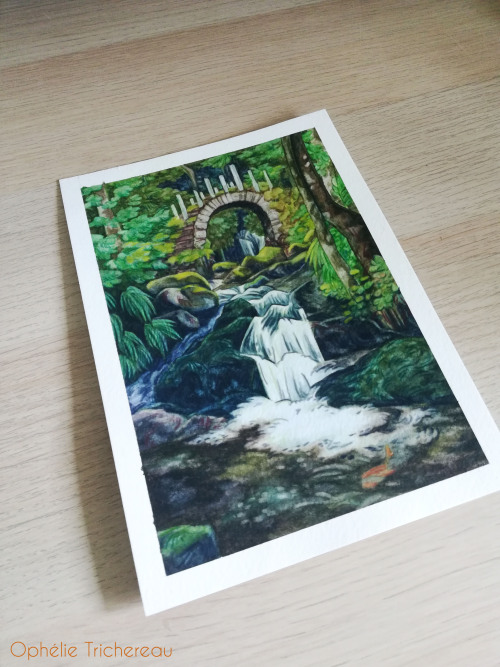  “The sacred waterfall”Original painting.21 X 15cm.Watercolor, gouache and color pencils