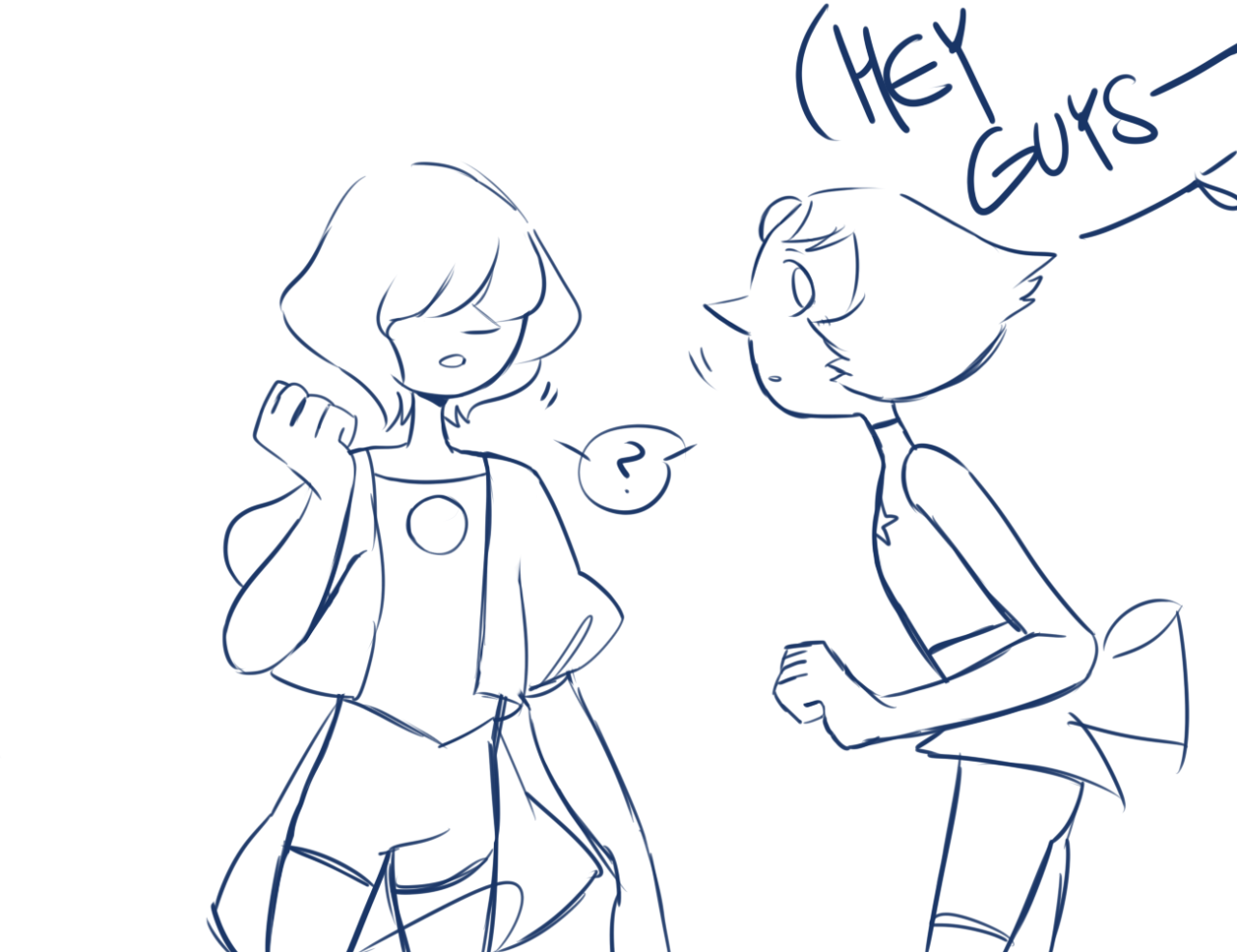 purplange:  blue pearl and yellow pearl wearing normal cloths like 