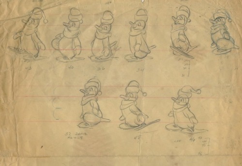 ‪Production art from various 1940s Disney cartoons: The Fire Chief (1940), No Sail (1945), and Light
