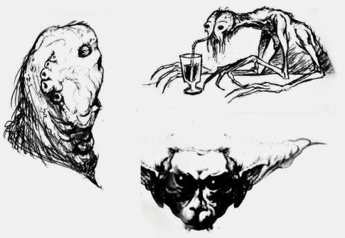 Welcome to Tatooine, part 2. Design sketches for various inhabitants, creatures, and buildings (and 