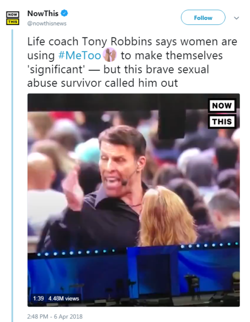 TW for sexual assault, sexual harassment, victim blamingOriginal video post: Life coach Tony Robbins