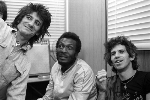 Ronnie Wood and Keith Richards of the Rolling Stones with Jamaican ska and reggae performer Jimmy Cl