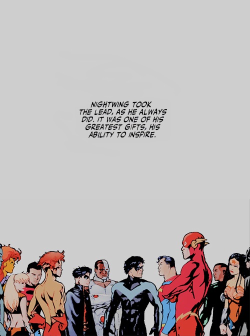 shugyos: favorite comic book character: five quotes → dick has so many connections to other characters. in many ways, even more than superman or batman, nightwing is the soul, the linch-pin, of the dcu. he’s well respected by everyone, known to the