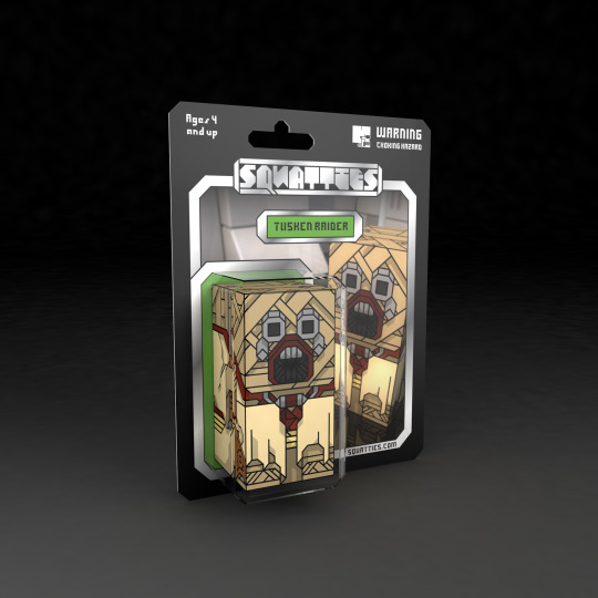Tusken Raider Star Wars Squatties paper toy character on vintage style Kenner action figure toy card