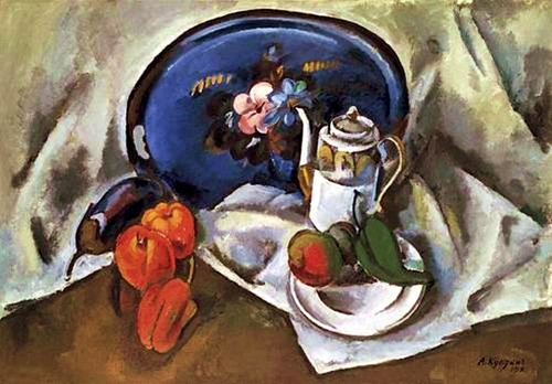 10  bofransson:  Aleksandr Kuprin. A Still-Life with a Dark-Blue Tray. 1914