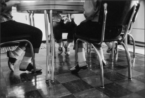 Legs only, girls dressed in blue jeans, 1956