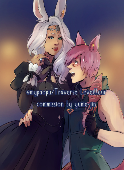 I got commissioned to draw cute af Viera x Miqo (by @mypaopu) honestly had the best time drawing the