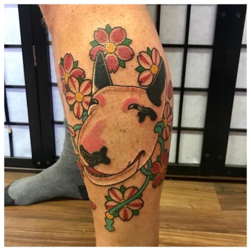 Japanese noh mask version of my customer dog. Thanks Steve.#nohmask #bullterrier #irezumi #horimon