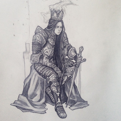 caitlynkurilich: Some work-in-progress/process shots of the womanking I’m drawing for the 1,00
