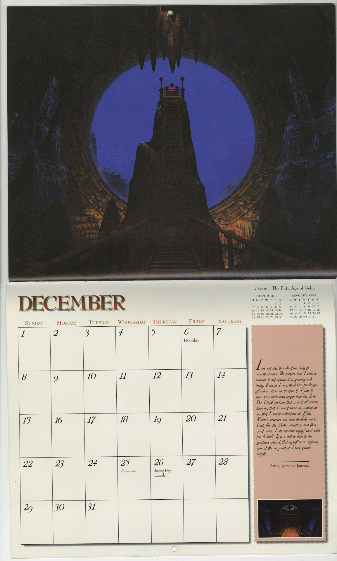 twitch-eaglehart:  The 1996 and 1997 Myst calendars each had very large and very