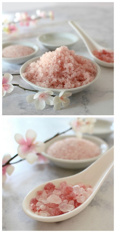 DIY 3 Ingredients Coconut Rose Body Scrub from Lulu’s.This recipe calls for finely ground pink Himal