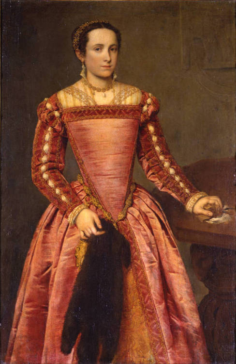 history-of-fashion: ab. 1560 Giovanni Battista Moroni - Woman in a Red Dress (Staatliche Kunstsammlu