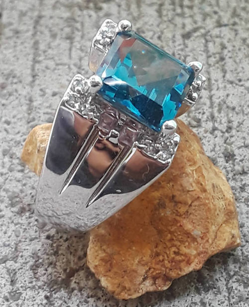 London Blue Topaz & CZ Sterling Silver UniSex Ring by Laura Ramsey————-I