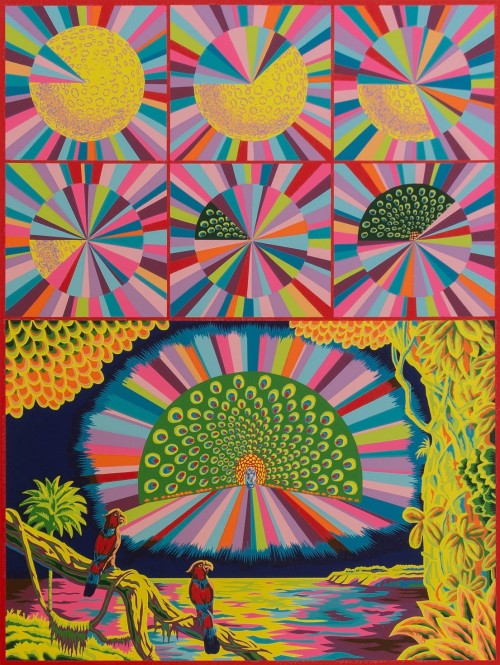 jareckiworld:Tiger Tateishi (1941-1998) — Peacock Moon  (silkscreen on paper, 1979)